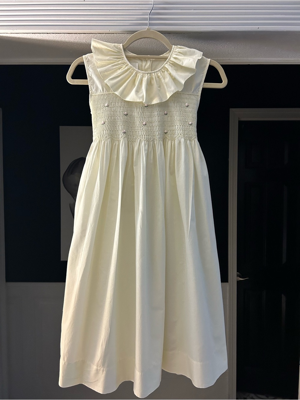 Vintage Heirloom Strasburg Soft Yellow Ruffled Collar Smocked Girls Dress